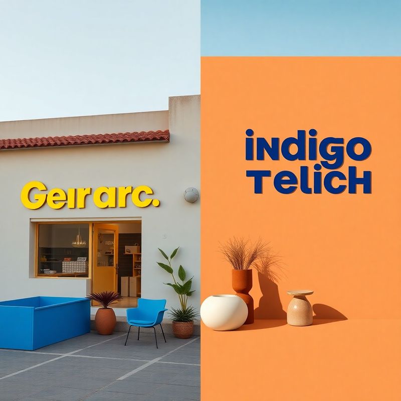 Composizione before-after di trasformazione di brand con identità indigo