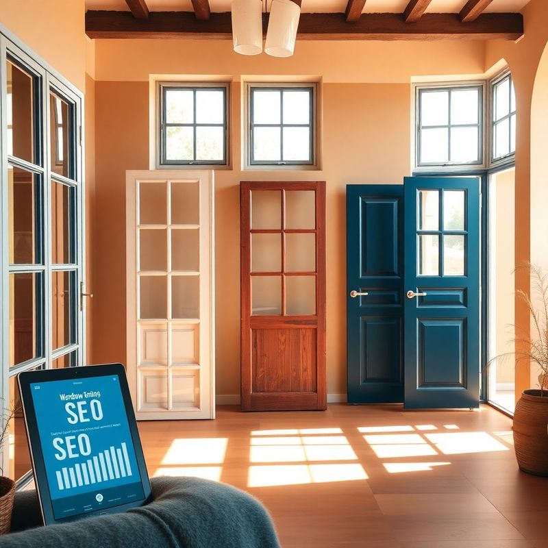 Showroom di infissi con grafico di ranking SEO